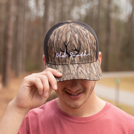 Old South Racked Trucker Hat- Bottomland Camo