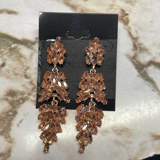 Formal Earrings Rose Gold Base Rose Gold Triple Feather Long