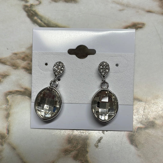 Formal Earrings Silver Base Single Diamond Drop