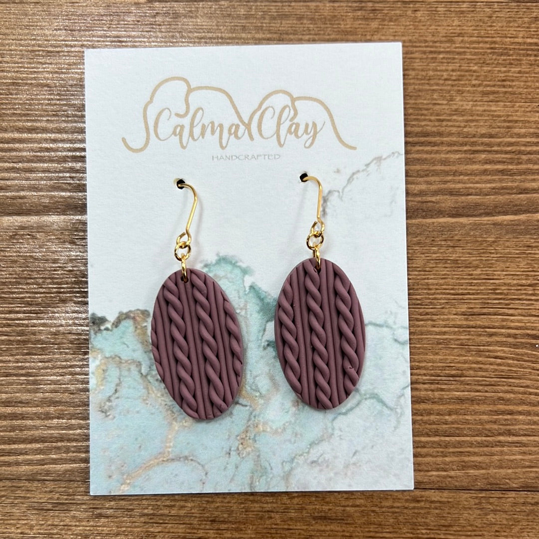 Calma Clay Mauve Sweater Weather Gold Dangle Earrings