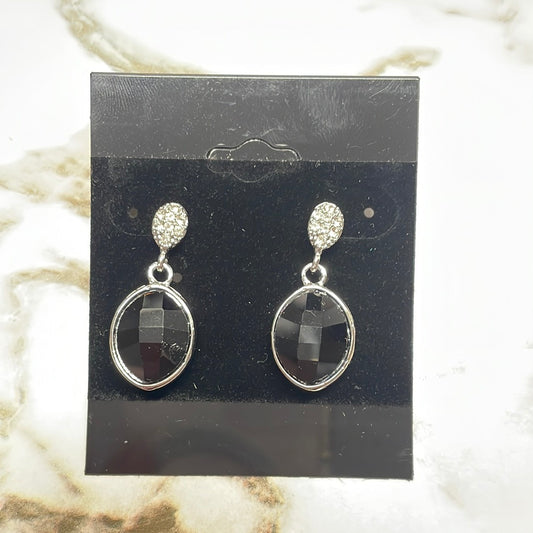 Formal Earrings Silver Base Black Single Drop